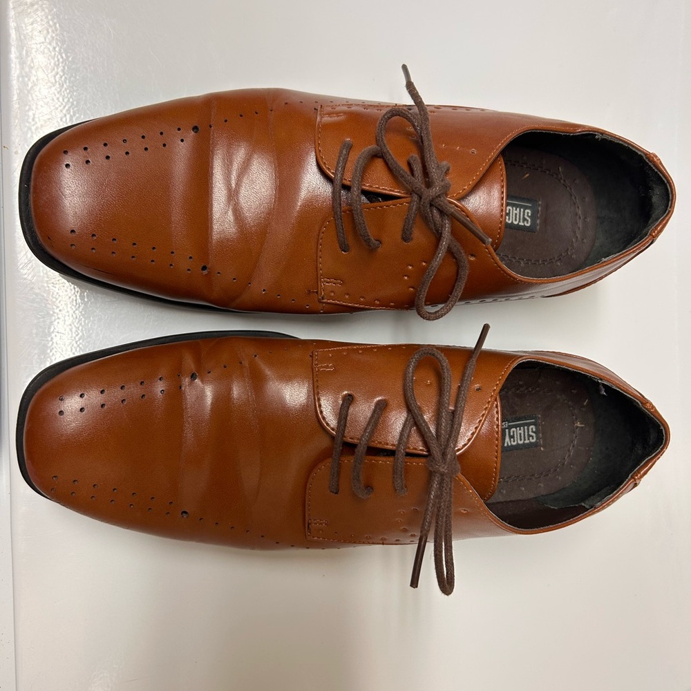 Boys 6M Stacy Adams Cognac Brown Leather Lace-Up Oxfords Dress Shoes